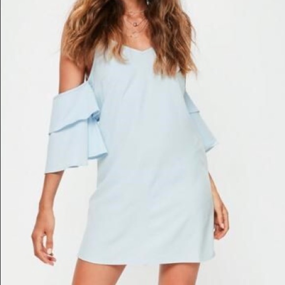NWT light blue cold shoulder ruffle mini dress - Picture 2 of 3